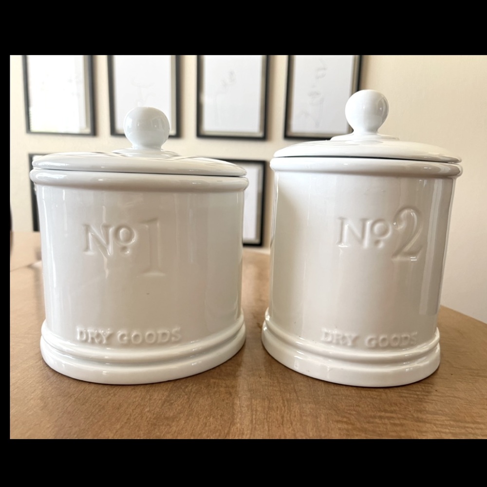 Set of (2) Everyday White Porcelain by Fitz and Floyd Dry Goods Canisters
